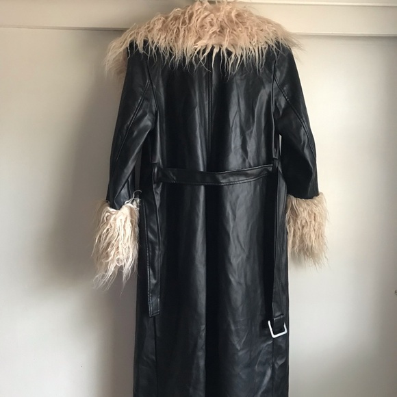 Nasty Gal Black Faux Leather Coat with Faux Fur Trim - Picture 10 of 11